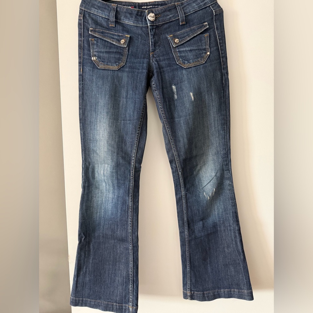 Miss Sixty Vintage Y2K Wide Leg Low Rise Indigo Jeans Size 27 Distressed